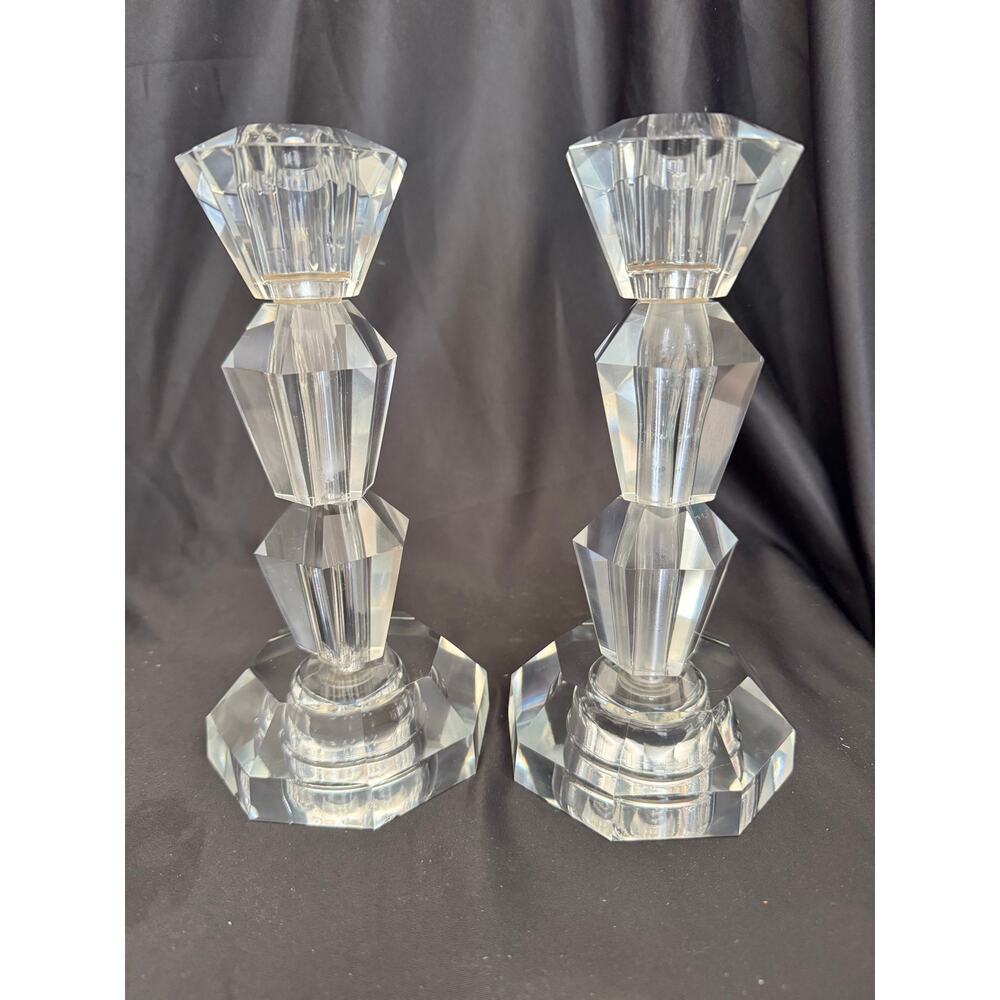Vintage Set of 2 Hollywood Regency MCM Crystal Csndle Holders